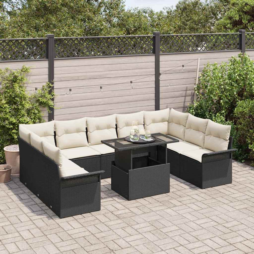 Kerti Kanapé Szett párnával 10 pcs Fekete Poli rattan