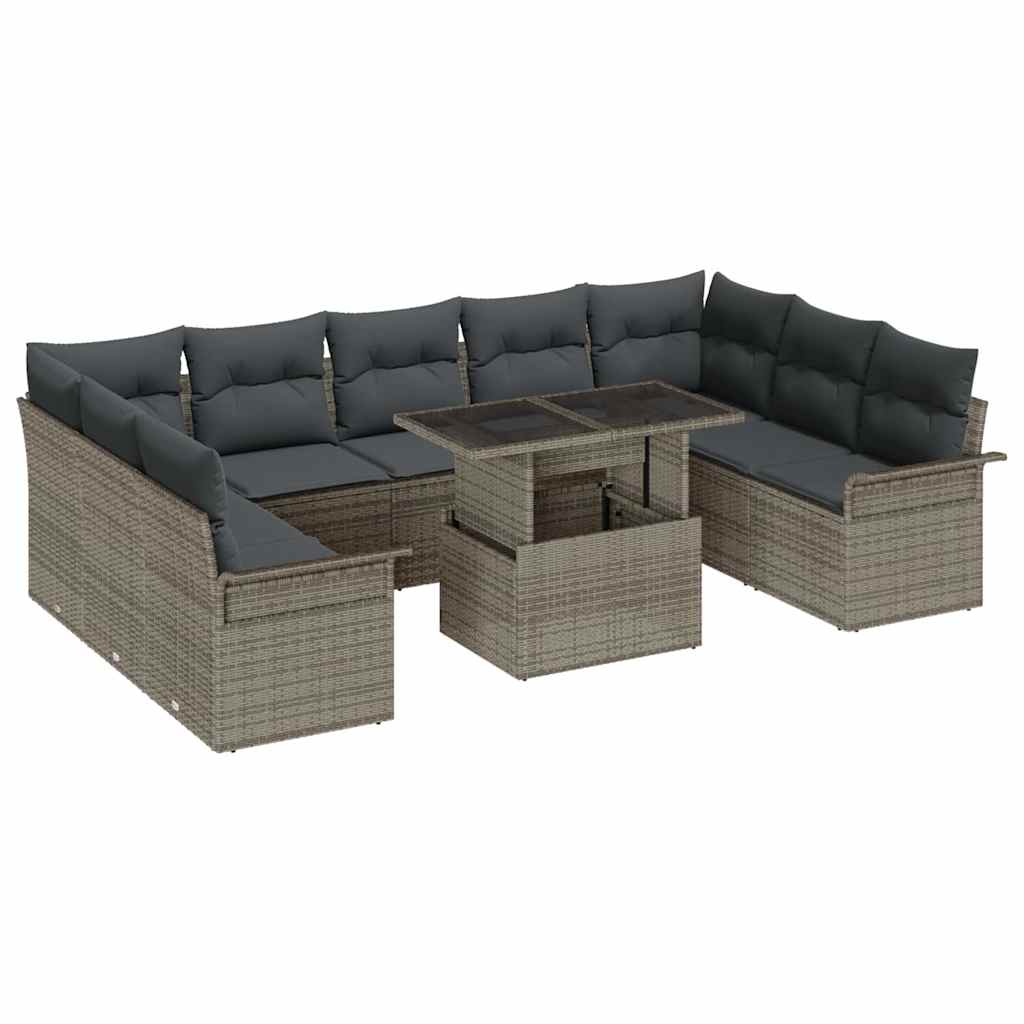 Kerti Kanapé Szett párnával 10 pcs Szürke Poli rattan