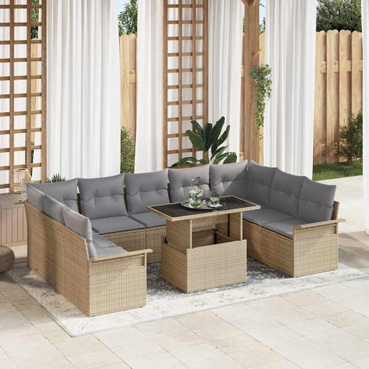 Kerti Kanapé Szett párnával 10 pcs Bézs Poli rattan