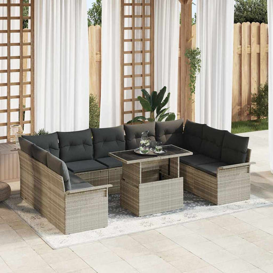 Kerti Kanapé Szett párnával 10 pcs Világosszürke Poli rattan