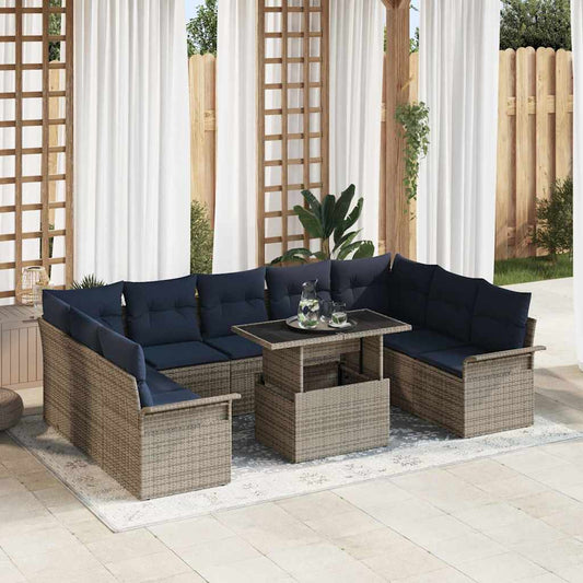 Kerti Kanapé Szett párnával 10 pcs Szürke Poli rattan