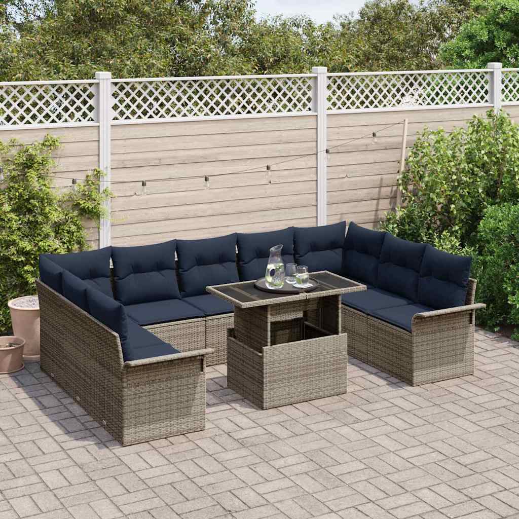 Kerti Kanapé Szett párnával 10 pcs Szürke Poli rattan