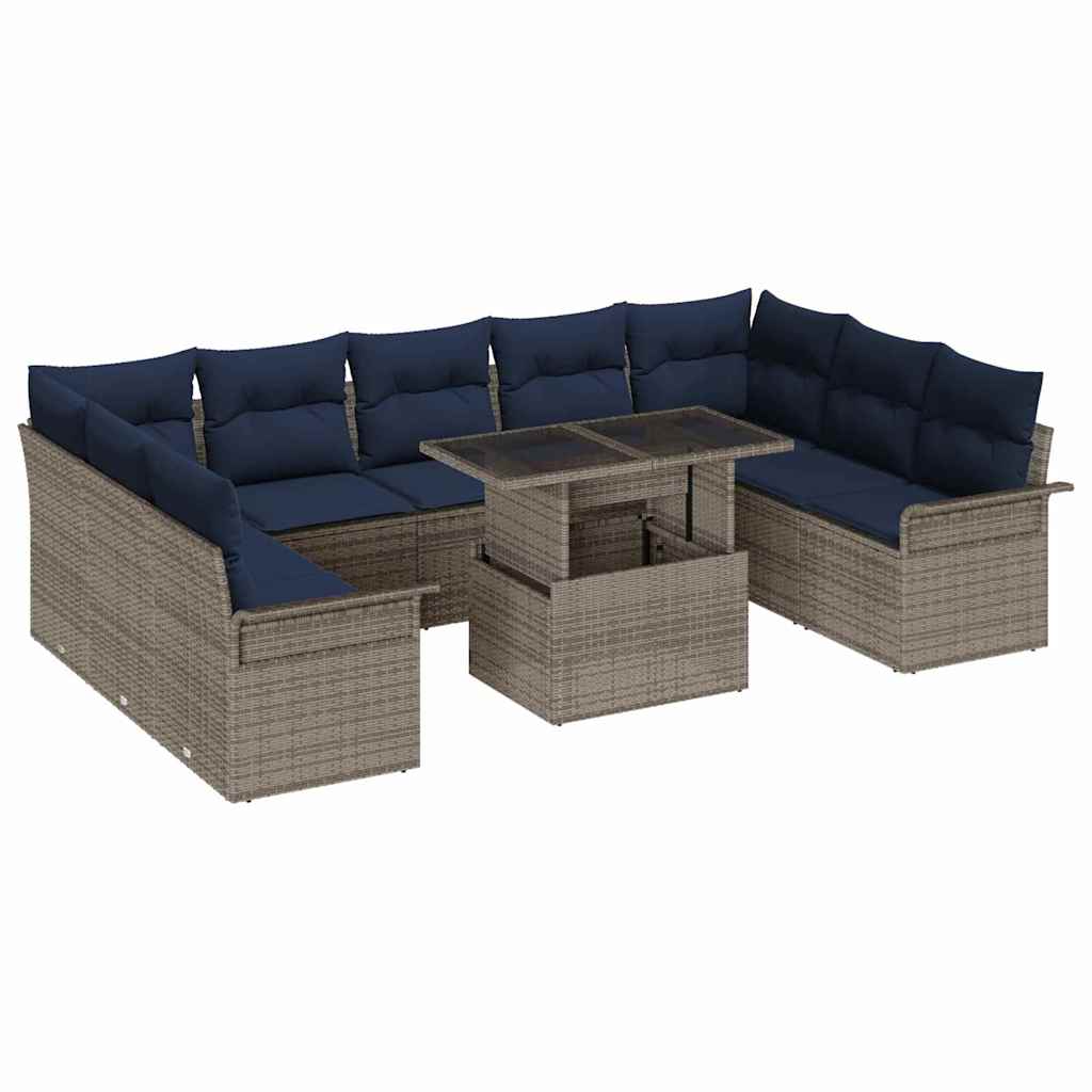 Kerti Kanapé Szett párnával 10 pcs Szürke Poli rattan