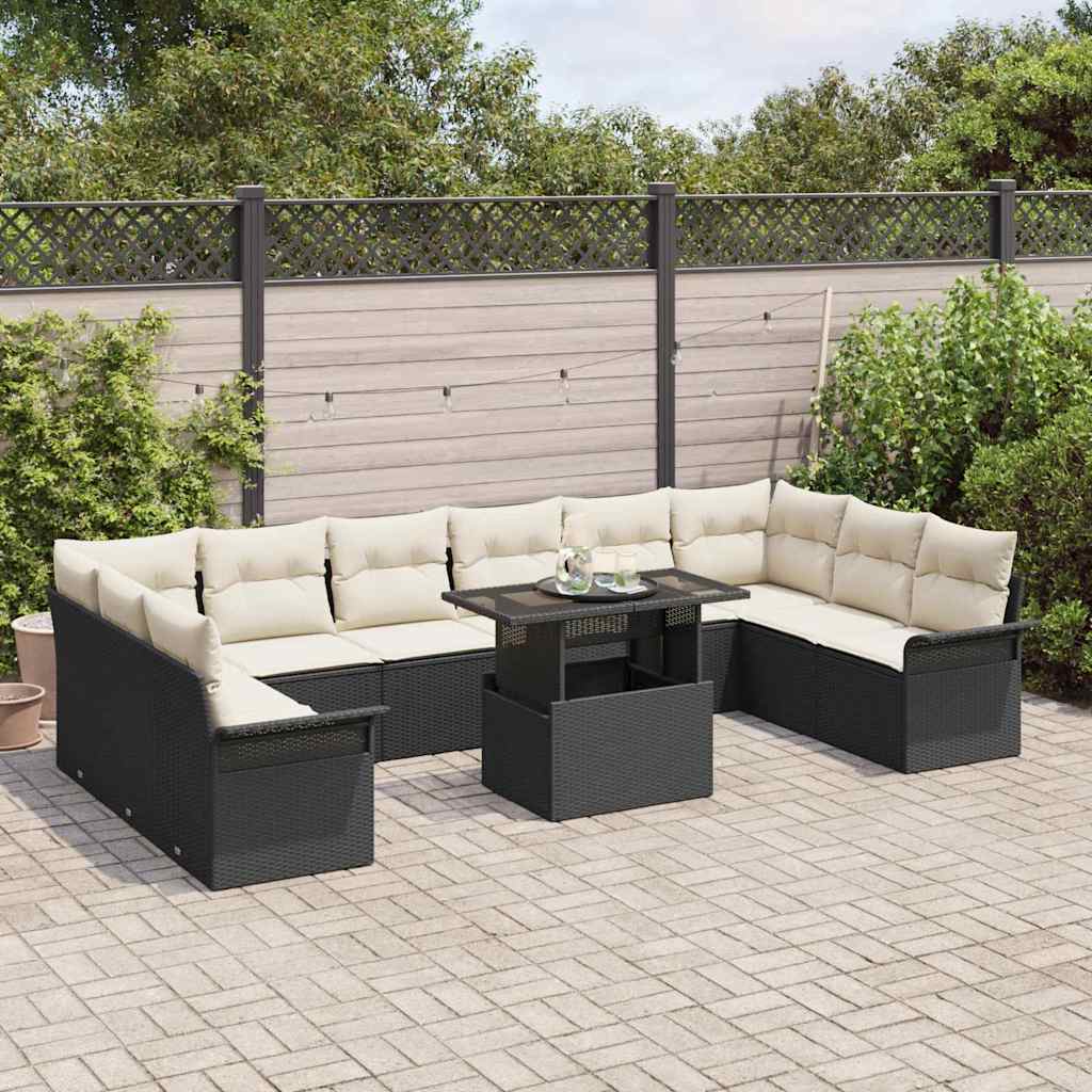Kerti Kanapé Szett párnával 11 pcs Fekete Poli rattan