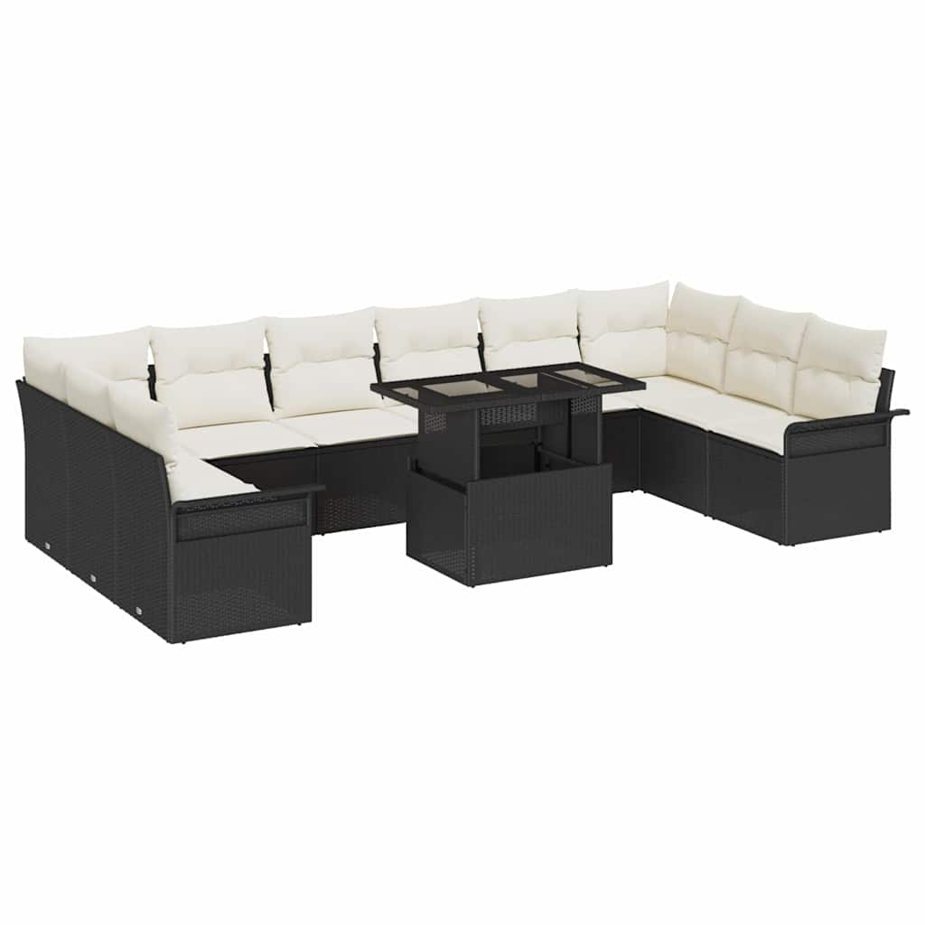 Kerti Kanapé Szett párnával 11 pcs Fekete Poli rattan