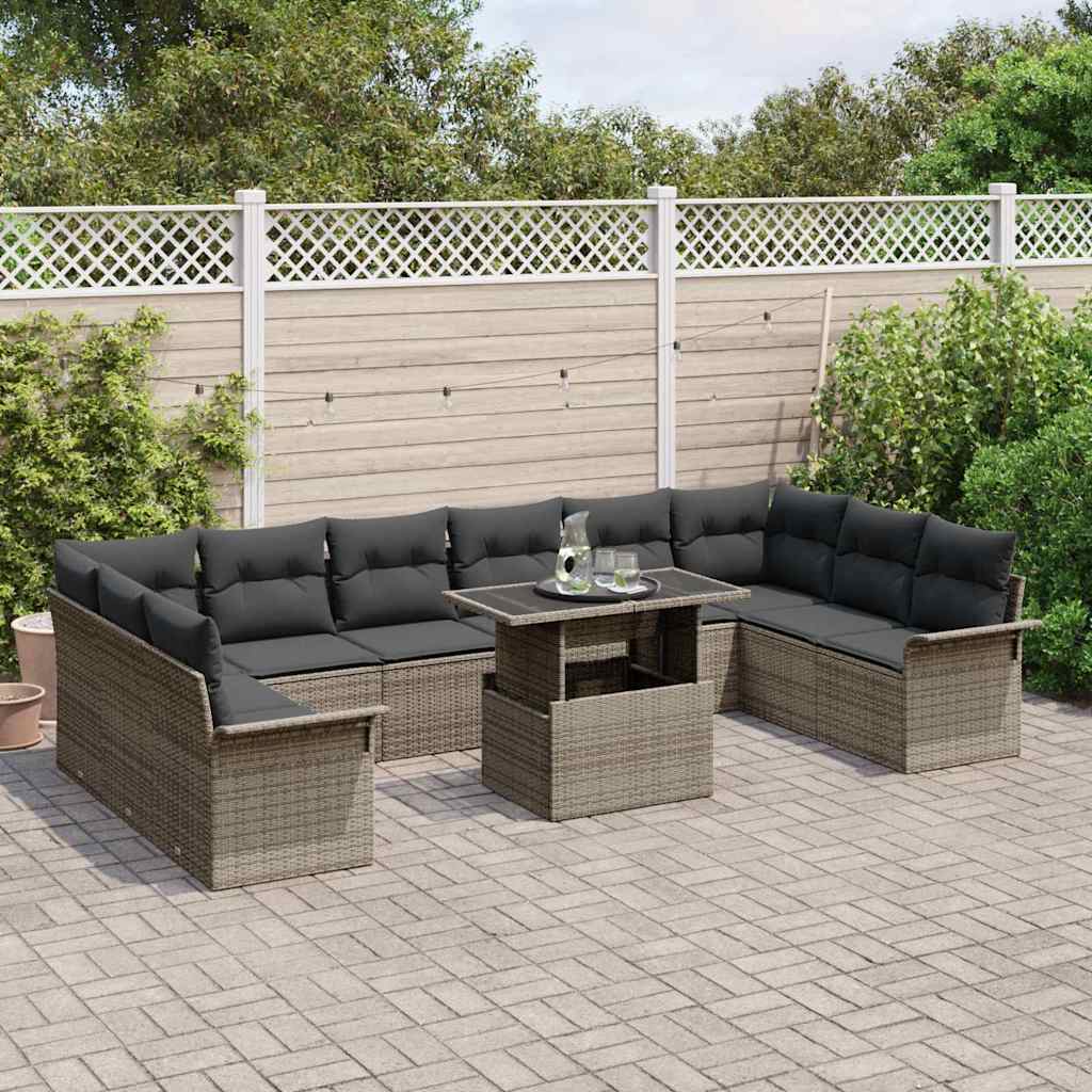 Kerti Kanapé Szett párnával 11 pcs Szürke Poli rattan