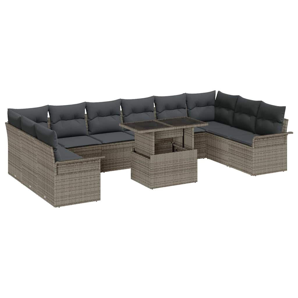 Kerti Kanapé Szett párnával 11 pcs Szürke Poli rattan