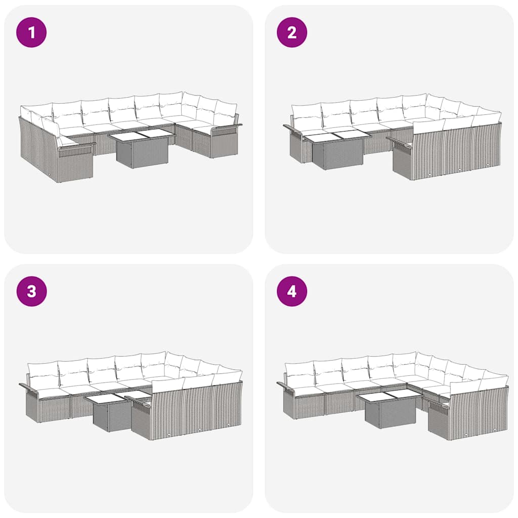 Kerti Kanapé Szett párnával 11 pcs Szürke Poli rattan