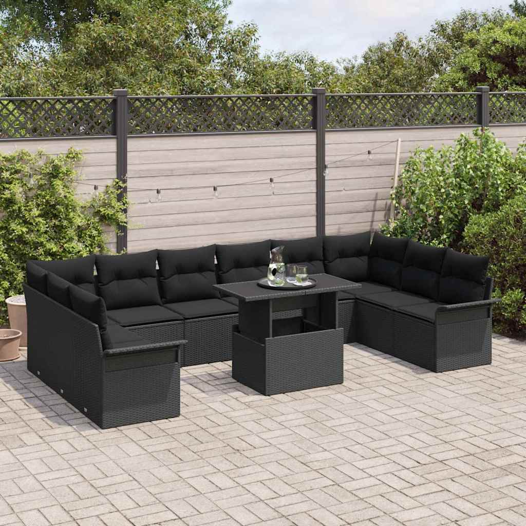 Kerti Kanapé Szett párnával 11 pcs Fekete Poli rattan