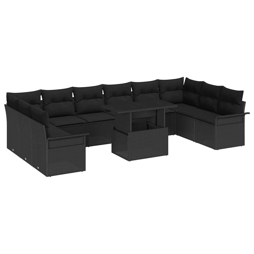 Kerti Kanapé Szett párnával 11 pcs Fekete Poli rattan