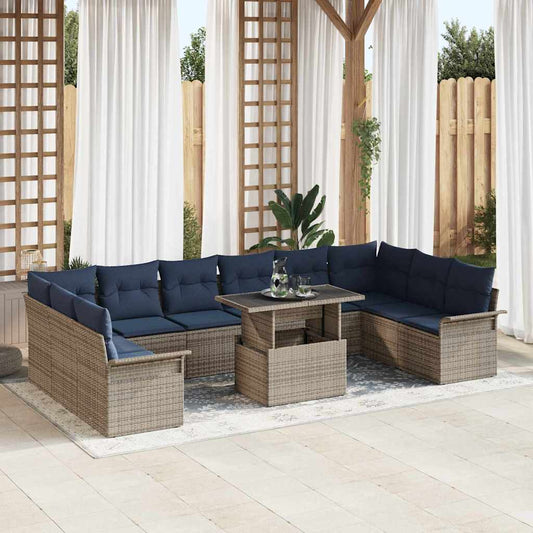 Kerti Kanapé Szett párnával 11 pcs Szürke Poli rattan