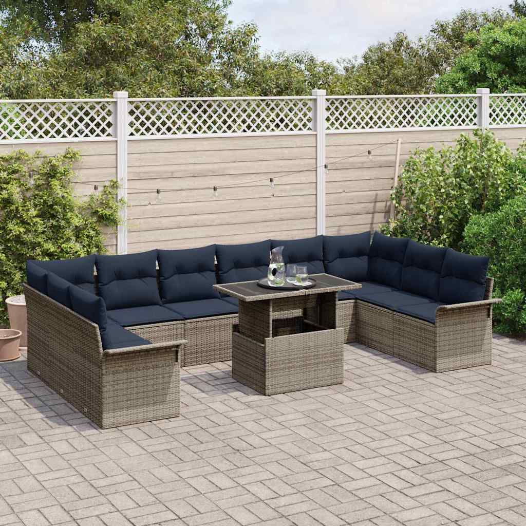 Kerti Kanapé Szett párnával 11 pcs Szürke Poli rattan