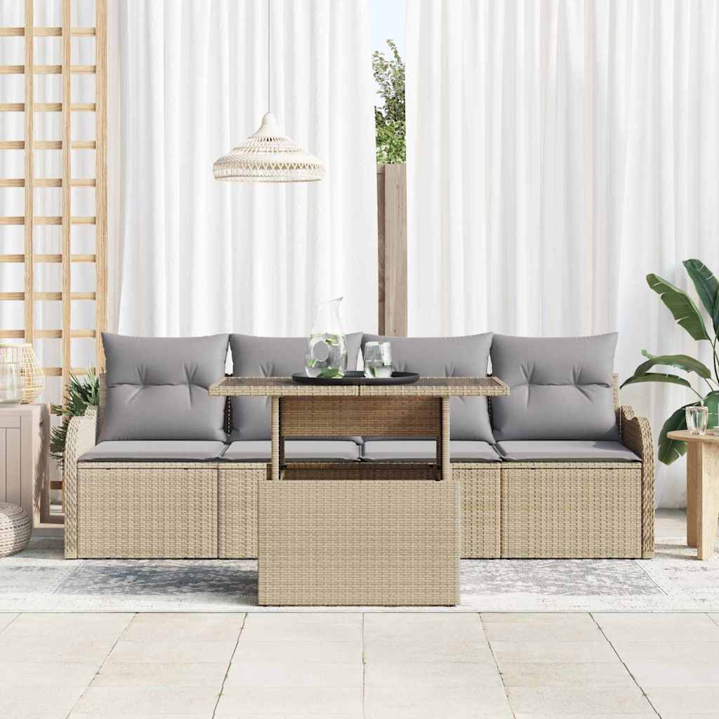 Kerti Kanapé Szett párnával 5 pcs Bézs Poli rattan