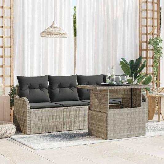 Kerti Kanapé Szett párnával 5 pcs Világosszürke Poli rattan
