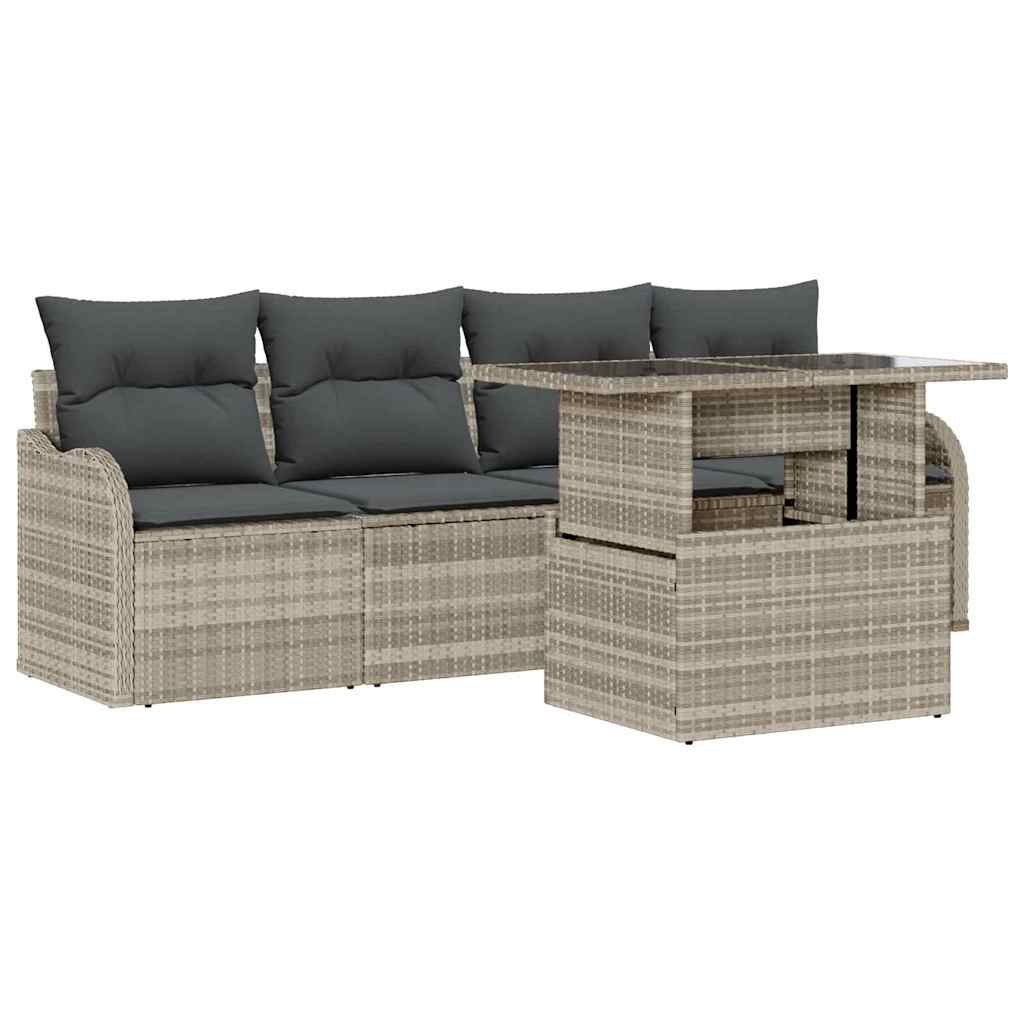 Kerti Kanapé Szett párnával 5 pcs Világosszürke Poli rattan