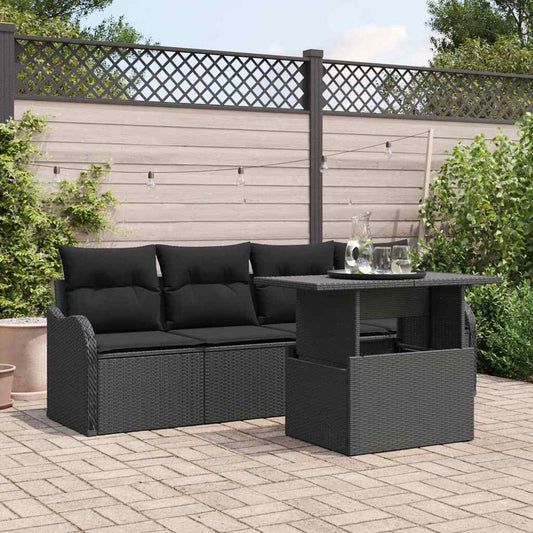 Kerti Kanapé Szett párnával 5 pcs Fekete Poli rattan