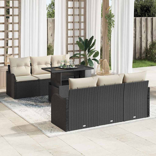 Kerti Kanapé Szett párnával 7 pcs Fekete Poli rattan