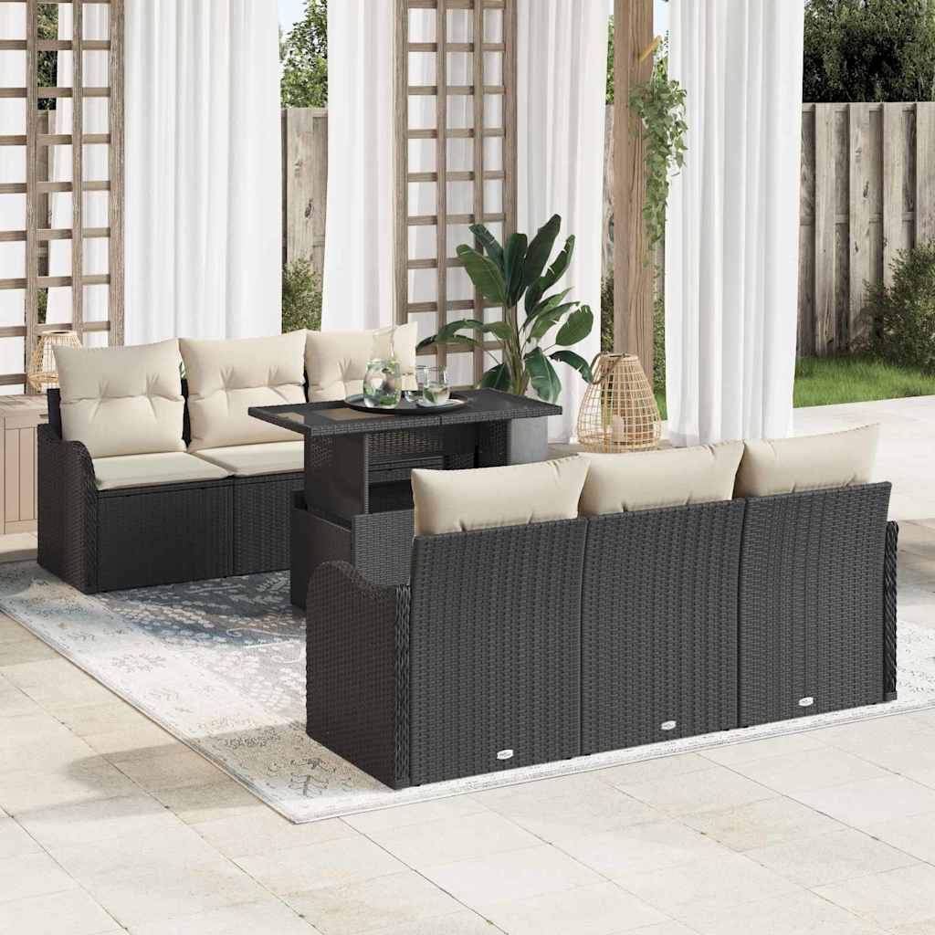 Kerti Kanapé Szett párnával 7 pcs Fekete Poli rattan
