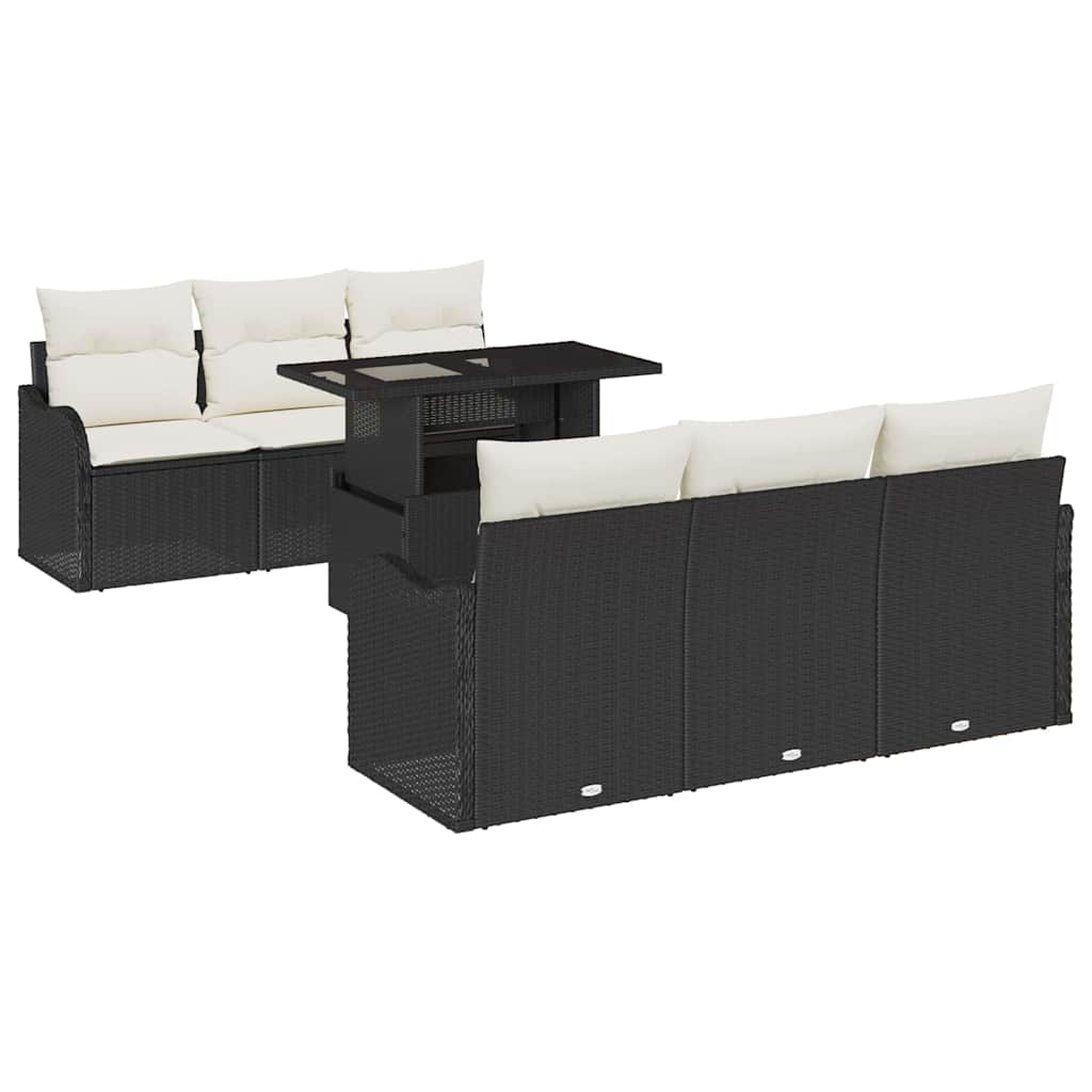 Kerti Kanapé Szett párnával 7 pcs Fekete Poli rattan
