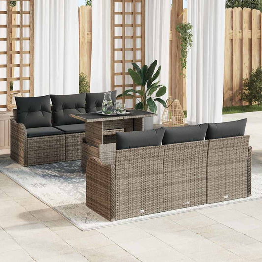 Kerti Kanapé Szett párnával 7 pcs Szürke Poli rattan