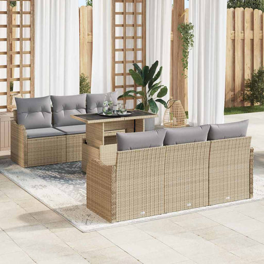 Kerti Kanapé Szett párnával 7 pcs Bézs Poli rattan