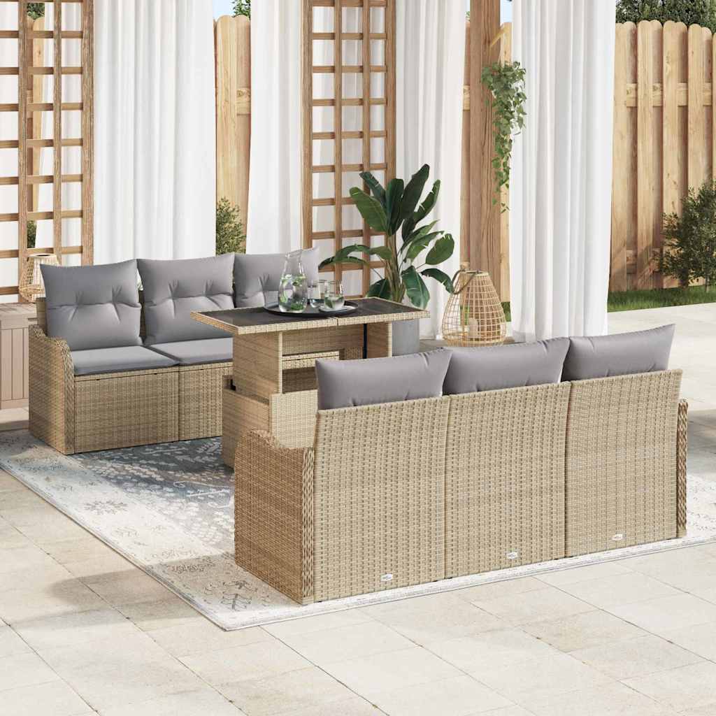 Kerti Kanapé Szett párnával 7 pcs Bézs Poli rattan
