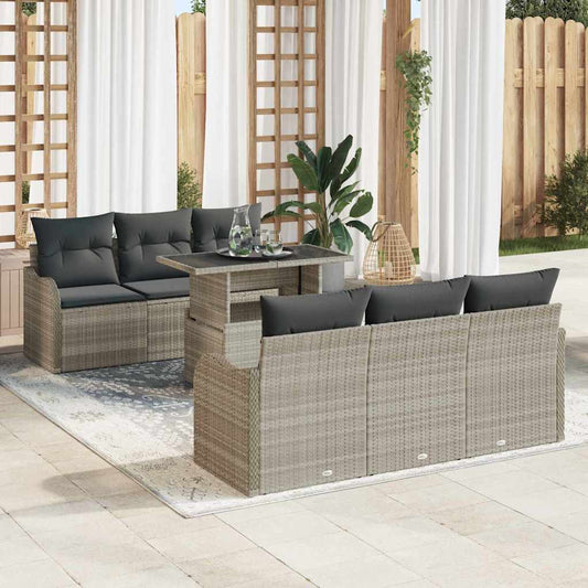 Kerti Kanapé Szett párnával 7 pcs Világosszürke Poli rattan