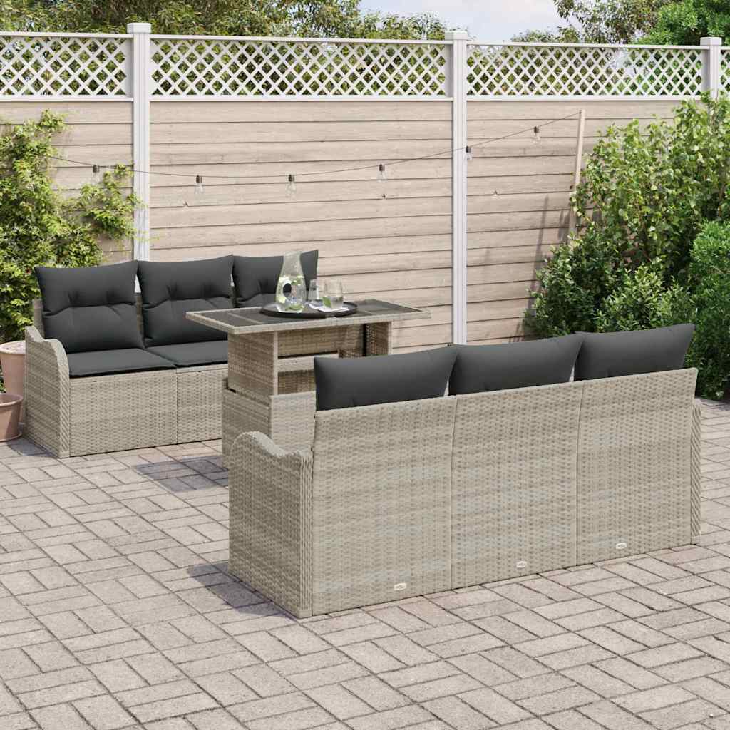 Kerti Kanapé Szett párnával 7 pcs Világosszürke Poli rattan