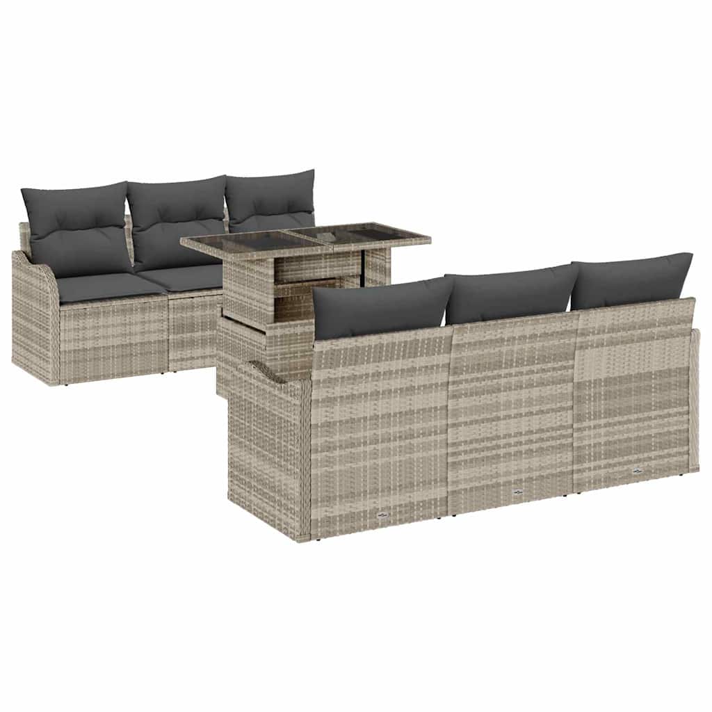 Kerti Kanapé Szett párnával 7 pcs Világosszürke Poli rattan