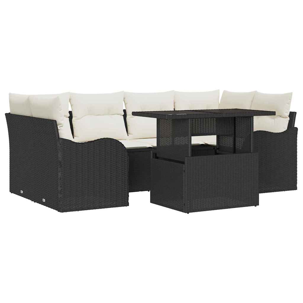 Kerti Kanapé Szett párnával 7 pcs Fekete Poli rattan