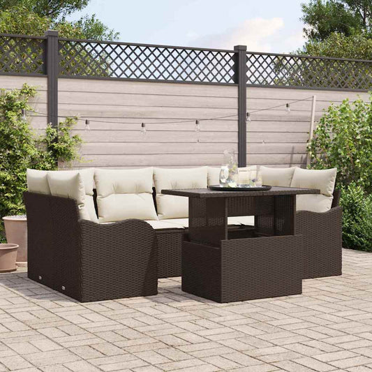 Kerti Kanapé Szett párnával 7 pcs Barna Poli rattan