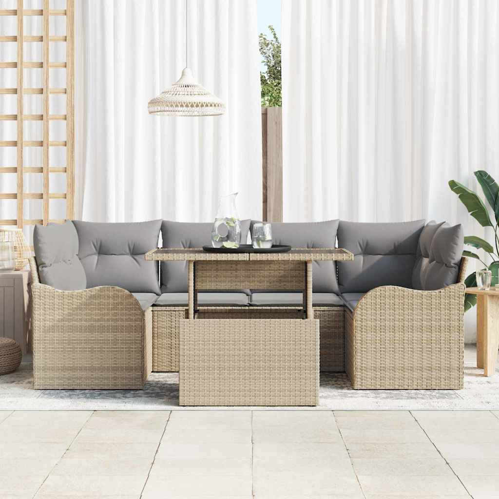 Kerti Kanapé Szett párnával 7 pcs Bézs Poli rattan