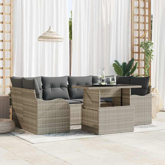 Kerti Kanapé Szett párnával 7 pcs Világosszürke Poli rattan