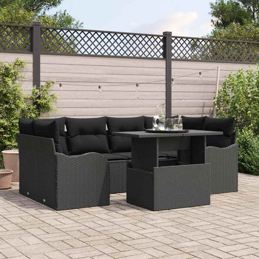 Kerti Kanapé Szett párnával 7 pcs Fekete Poli rattan