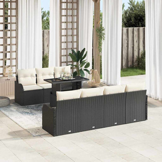 Kerti Kanapé Szett párnával 8 pcs Fekete Poli rattan