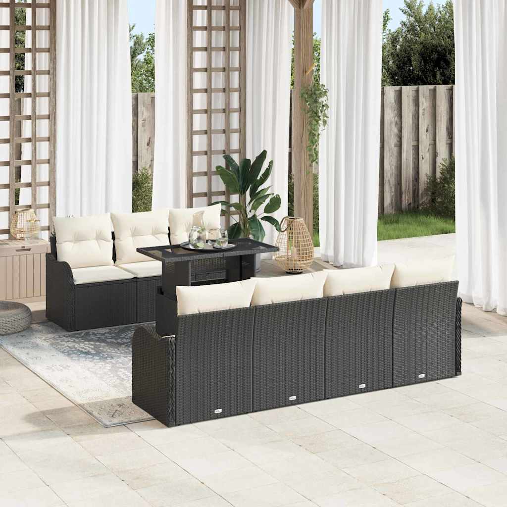 Kerti Kanapé Szett párnával 8 pcs Fekete Poli rattan