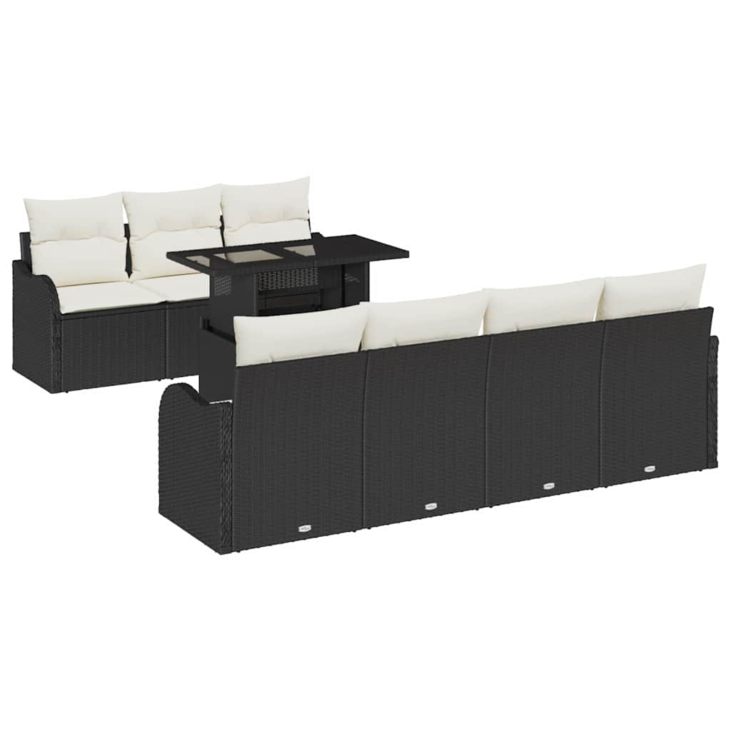 Kerti Kanapé Szett párnával 8 pcs Fekete Poli rattan