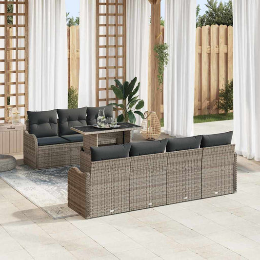 Kerti Kanapé Szett párnával 8 pcs Szürke Poli rattan