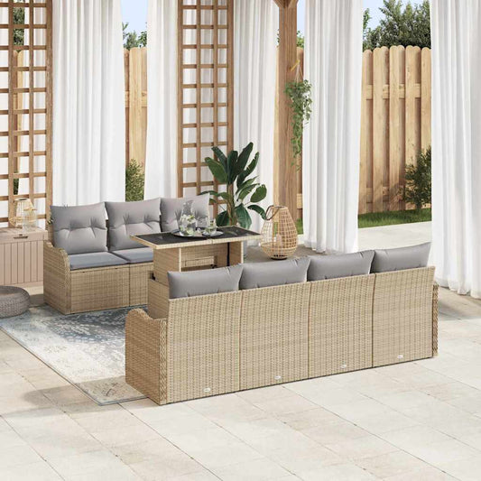 Kerti Kanapé Szett párnával 8 pcs Bézs Poli rattan