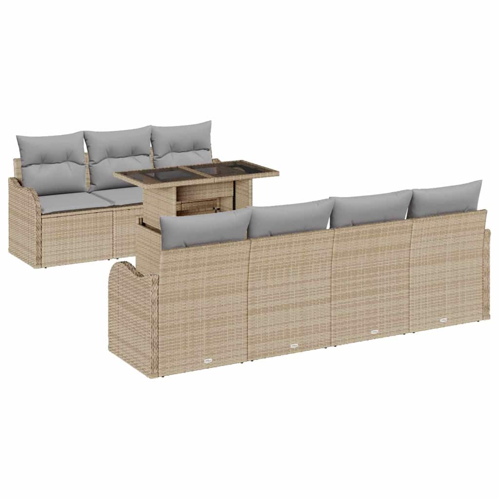 Kerti Kanapé Szett párnával 8 pcs Bézs Poli rattan