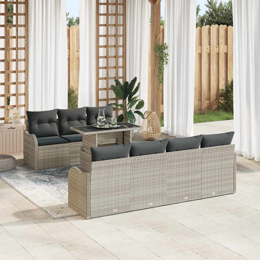 Kerti Kanapé Szett párnával 8 pcs Világosszürke Poli rattan