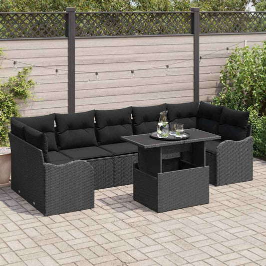 Kerti Kanapé Szett párnával 8 pcs Fekete polirattan