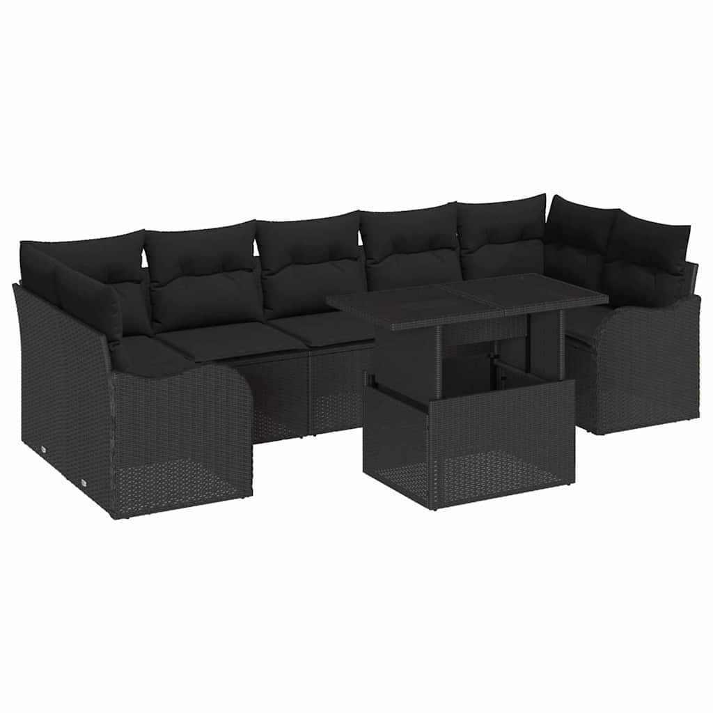Kerti Kanapé Szett párnával 8 pcs Fekete polirattan