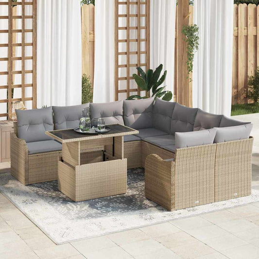 Kerti Kanapé Szett párnával 9 pcs Bézs Poli rattan