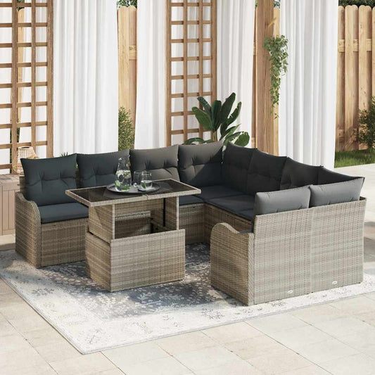 Kerti Kanapé Szett párnával 9 pcs Világosszürke Poli rattan