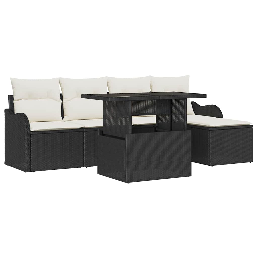 Kültéri Ülőgarnitúra párnával 6 pcs Fekete Poli rattan