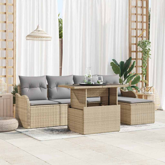 Kültéri Ülőgarnitúra párnával 6 pcs Bézs Poli rattan