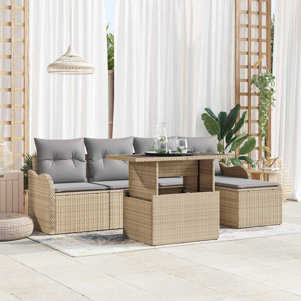 Kültéri Ülőgarnitúra párnával 6 pcs Bézs Poli rattan