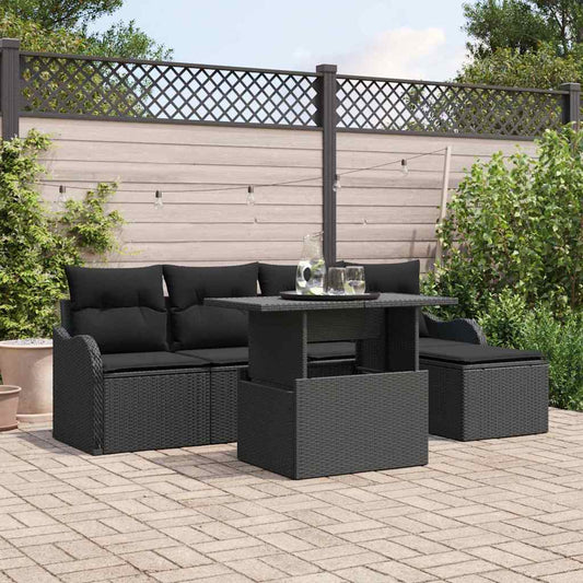 Kültéri Ülőgarnitúra párnával 6 pcs Fekete Poli rattan