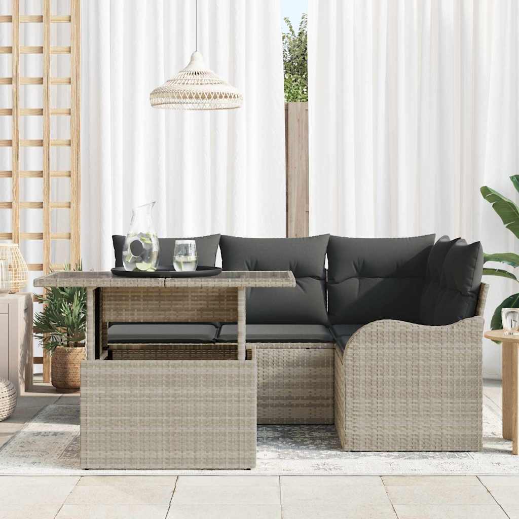 Kültéri étkező szett párnával 5 pcs Világosszürke Poli rattan